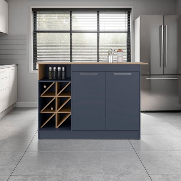 English Elm Fm Furniture Two Tone Kitchen Island Cabinet with Bottle Rack and Layered Shelving B128S00255