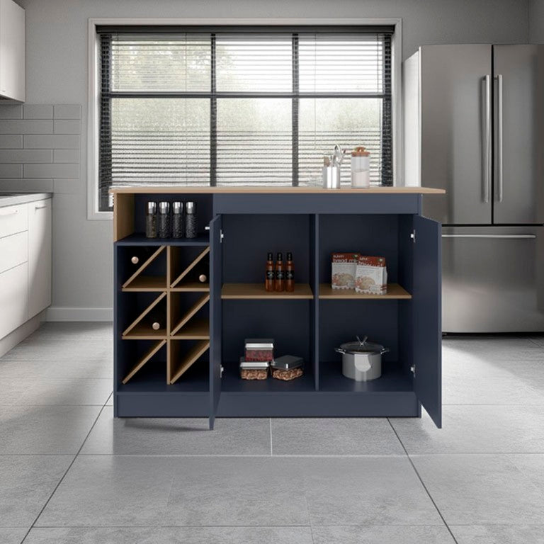 English Elm Fm Furniture Two Tone Kitchen Island Cabinet with Bottle Rack and Layered Shelving B128S00255