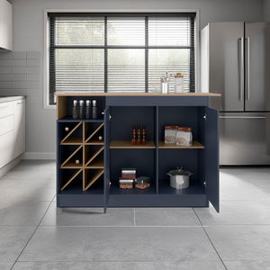 English Elm Fm Furniture Two Tone Kitchen Island Cabinet with Bottle Rack and Layered Shelving B128S00255