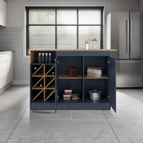 English Elm Fm Furniture Two Tone Kitchen Island Cabinet with Bottle Rack and Layered Shelving B128S00255