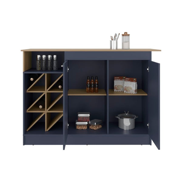 English Elm Fm Furniture Two Tone Kitchen Island Cabinet with Bottle Rack and Layered Shelving B128S00255