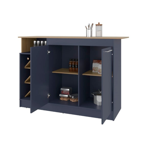 English Elm Fm Furniture Two Tone Kitchen Island Cabinet with Bottle Rack and Layered Shelving B128S00255