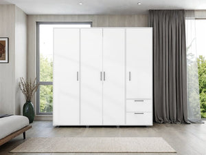 English Elm Fm Furniture Vance Four Door Wardrobe with Drawers Elevated Base White Finish B128S00256