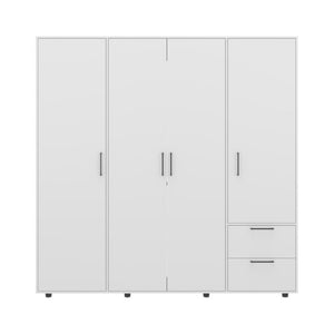 English Elm Fm Furniture Vance Four Door Wardrobe with Drawers Elevated Base White Finish B128S00256
