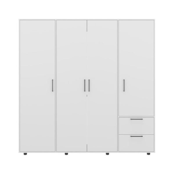 English Elm Fm Furniture Vance Four Door Wardrobe with Drawers Elevated Base White Finish B128S00256
