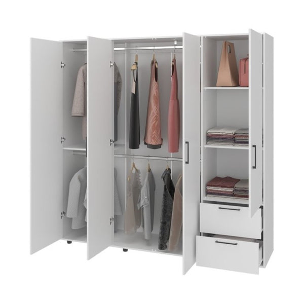 English Elm Fm Furniture Vance Four Door Wardrobe with Drawers Elevated Base White Finish B128S00256