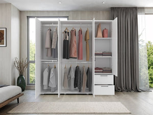 English Elm Fm Furniture Vance Four Door Wardrobe with Drawers Elevated Base White Finish B128S00256