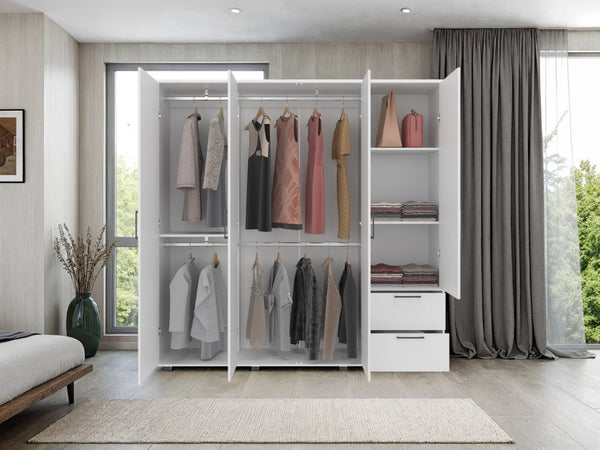 English Elm Fm Furniture Vance Four Door Wardrobe with Drawers Elevated Base White Finish B128S00256