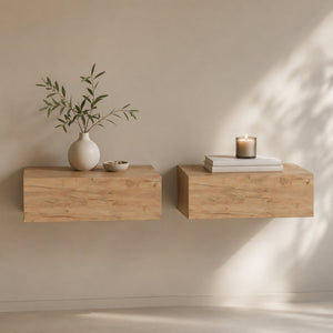 English Elm Custer Wall Mounted Oak Floating Nightstands Set of 2 for Minimalist Bedroom Storage B128S00275