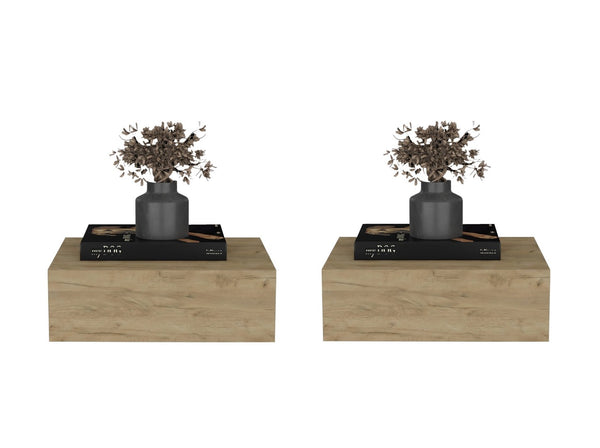 English Elm Custer Wall Mounted Oak Floating Nightstands Set of 2 for Minimalist Bedroom Storage B128S00275