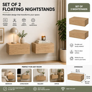 English Elm Custer Wall Mounted Oak Floating Nightstands Set of 2 for Minimalist Bedroom Storage B128S00275