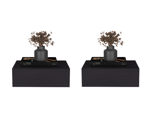 English Elm Custer Wall Mounted Floating Nightstand Pair Wenge Wood Finish Bedroom Storage B128S00276