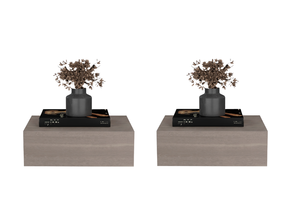 English Elm Custer Wall Mounted Floating Nightstand Pair Gray Walnut Finish Modern Bedroom Storage B128S00279
