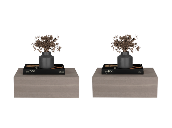 English Elm Custer Wall Mounted Floating Nightstand Pair Gray Walnut Finish Modern Bedroom Storage B128S00279
