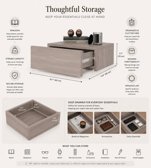 English Elm Custer Wall Mounted Floating Nightstand Pair Gray Walnut Finish Modern Bedroom Storage B128S00279