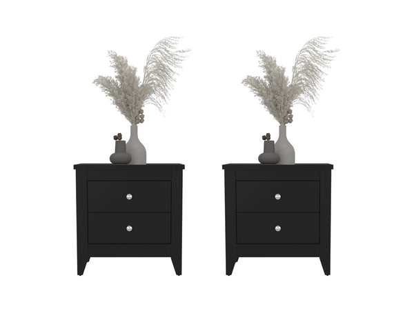 English Elm Arial Wenge Finish Bedside Nightstand Pair with Two Drawers for Modern Bedroom B128S00284