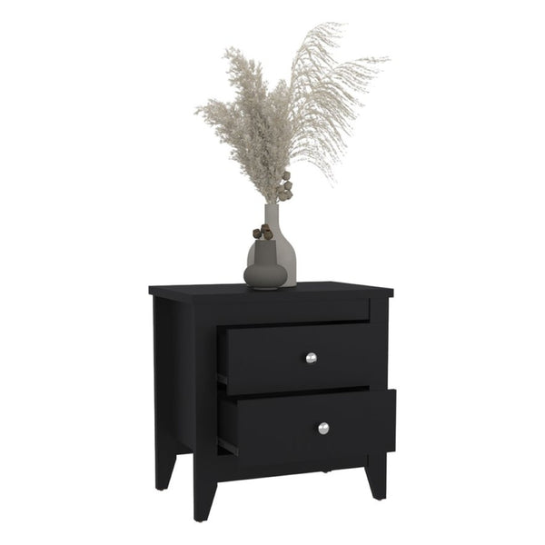 English Elm Arial Wenge Finish Bedside Nightstand Pair with Two Drawers for Modern Bedroom B128S00284