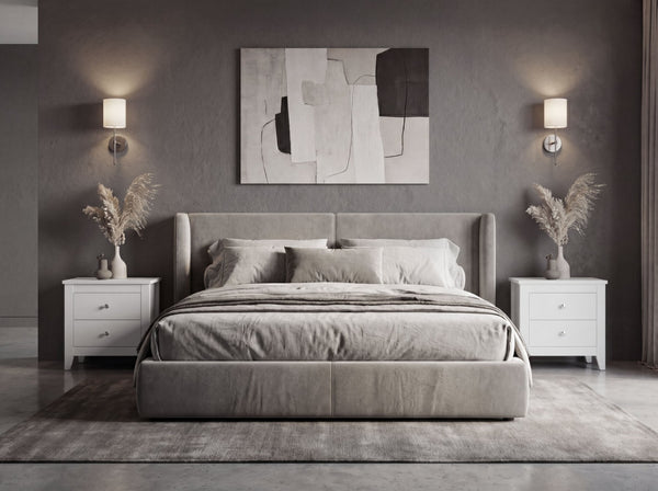 English Elm Arial Pair of White Minimalist Nightstands with Dual Drawers for Modern Bedroom B128S00285