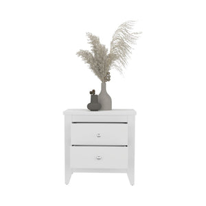 English Elm Arial Pair of White Minimalist Nightstands with Dual Drawers for Modern Bedroom B128S00285