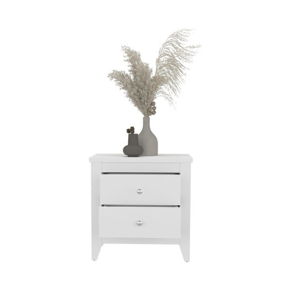 English Elm Arial Pair of White Minimalist Nightstands with Dual Drawers for Modern Bedroom B128S00285