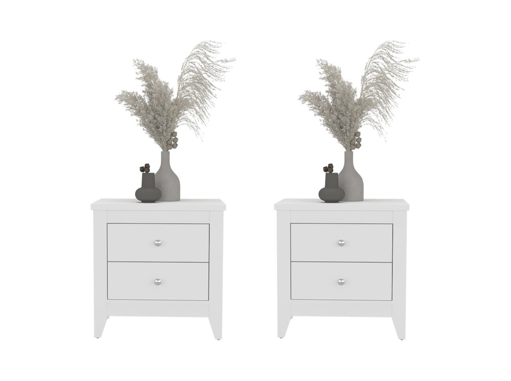 English Elm Arial Pair of White Minimalist Nightstands with Dual Drawers for Modern Bedroom B128S00285
