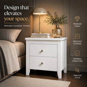English Elm Arial Pair of White Minimalist Nightstands with Dual Drawers for Modern Bedroom B128S00285