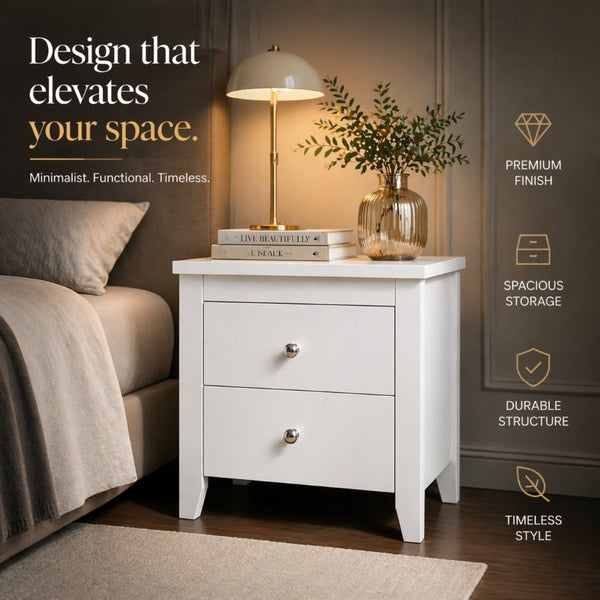 English Elm Arial Pair of White Minimalist Nightstands with Dual Drawers for Modern Bedroom B128S00285