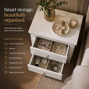 English Elm Arial Pair of White Minimalist Nightstands with Dual Drawers for Modern Bedroom B128S00285