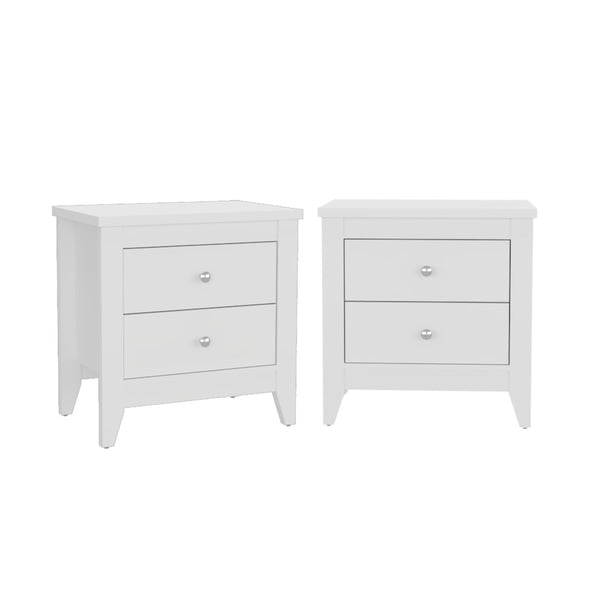 English Elm Arial Pair of White Minimalist Nightstands with Dual Drawers for Modern Bedroom B128S00285