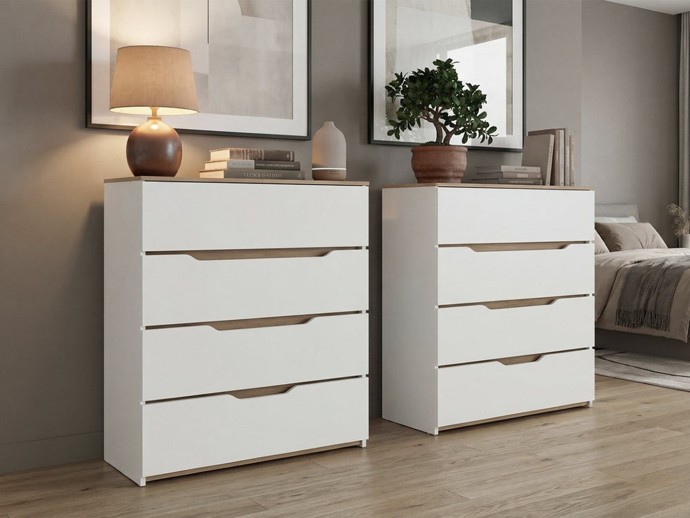 English Elm Arcadia Matching Pair of Matte White Dressers Slim Minimalist Bedroom Storage Set B128S00289