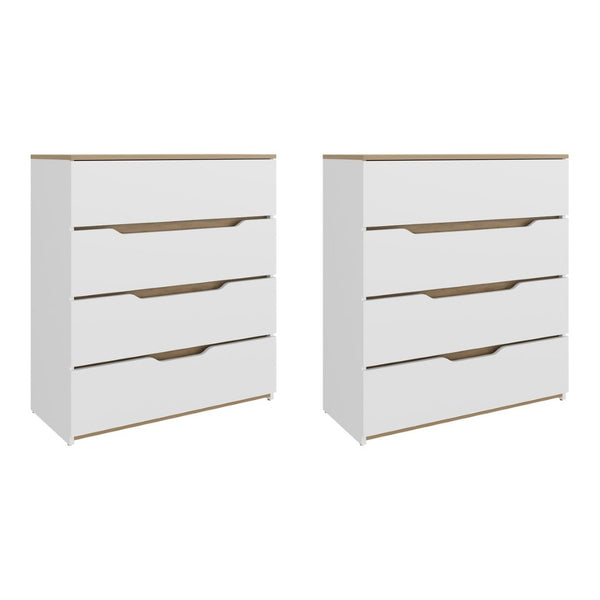 English Elm Arcadia Matching Pair of Matte White Dressers Slim Minimalist Bedroom Storage Set B128S00289