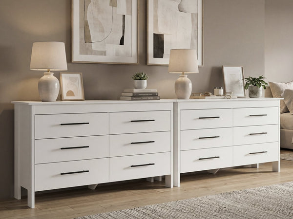 English Elm Anson Six Drawer White Dresser Pair with Matte Black Hardware for Modern Bedrooms B128S00290