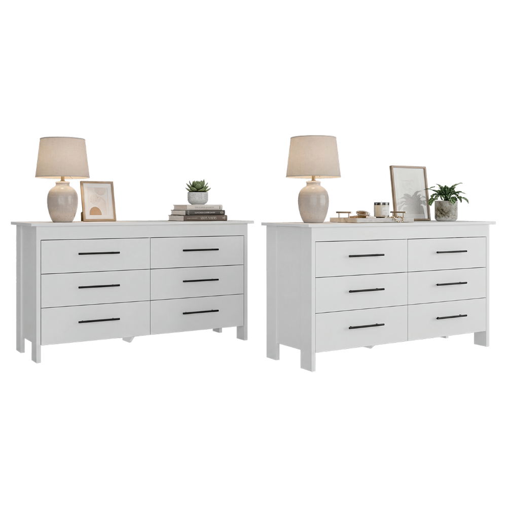 English Elm Anson Six Drawer White Dresser Pair with Matte Black Hardware for Modern Bedrooms B128S00290