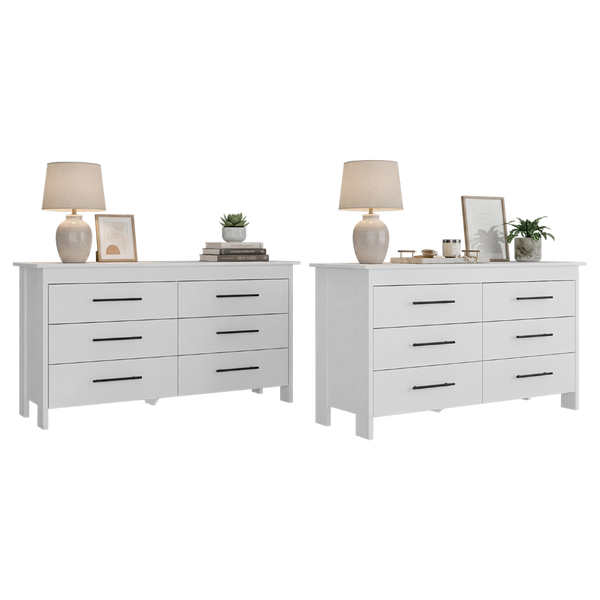 English Elm Anson Six Drawer White Dresser Pair with Matte Black Hardware for Modern Bedrooms B128S00290