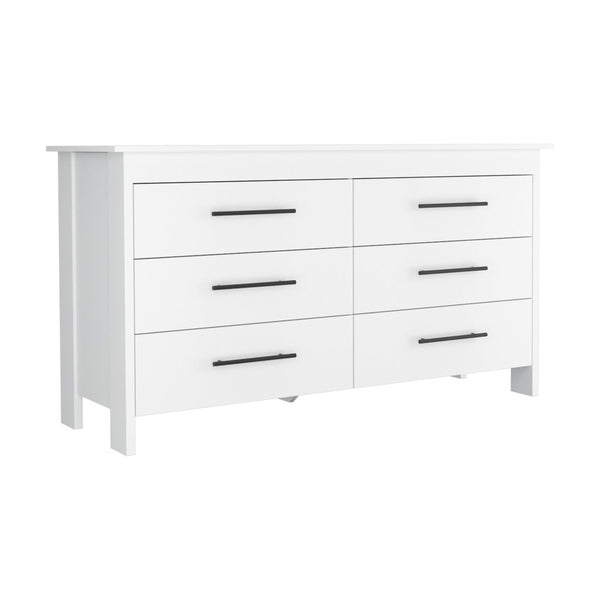 English Elm Anson Six Drawer White Dresser Pair with Matte Black Hardware for Modern Bedrooms B128S00290