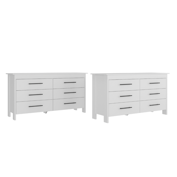 English Elm Anson Six Drawer White Dresser Pair with Matte Black Hardware for Modern Bedrooms B128S00290