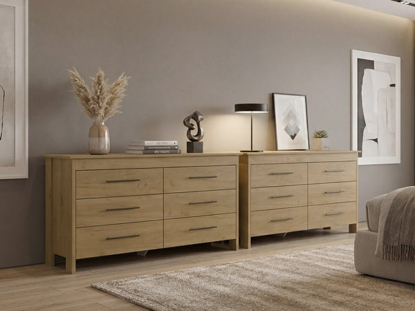 English Elm Anson Six Drawer Dresser Pair with Matte Black Hardware for Contemporary Bedrooms B128S00291