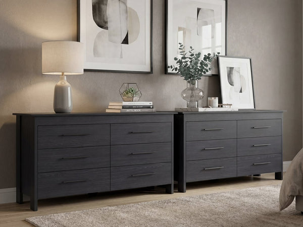 English Elm Anson Six Drawer Wenge Dresser Duo Modern Bedroom Storage with Sleek Black Hardware B128S00292