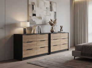 English Elm Ruby Matching Pair of 4-drawer Dressers with Open Shelf and Matte Black Hardware B128S00294