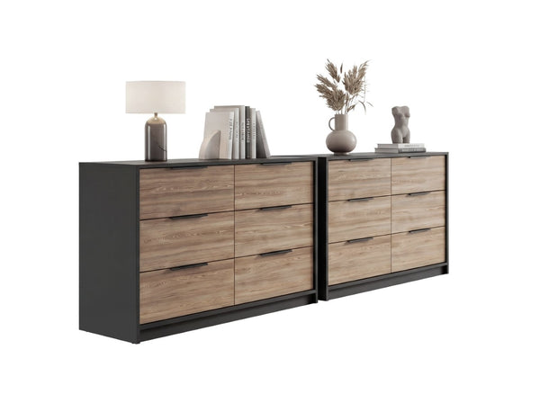 English Elm Ruby Matching Pair of 4-drawer Dressers with Open Shelf and Matte Black Hardware B128S00294