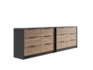 English Elm Ruby Matching Pair of 4-drawer Dressers with Open Shelf and Matte Black Hardware B128S00294