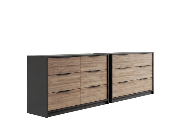 English Elm Ruby Matching Pair of 4-drawer Dressers with Open Shelf and Matte Black Hardware B128S00294