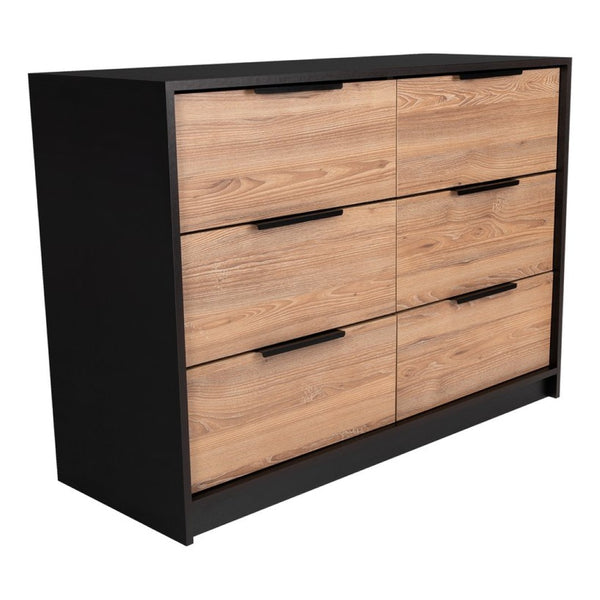 English Elm Ruby Matching Pair of 4-drawer Dressers with Open Shelf and Matte Black Hardware B128S00294