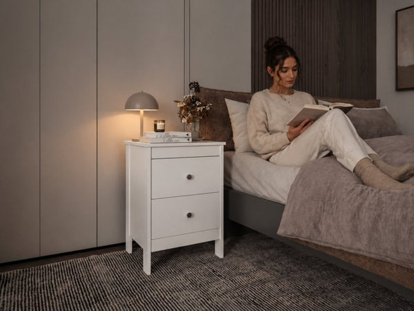 English Elm Hampton Matte White Engineered Wood 2 Drawer Nightstand Set for Modern Bedrooms B128S00301