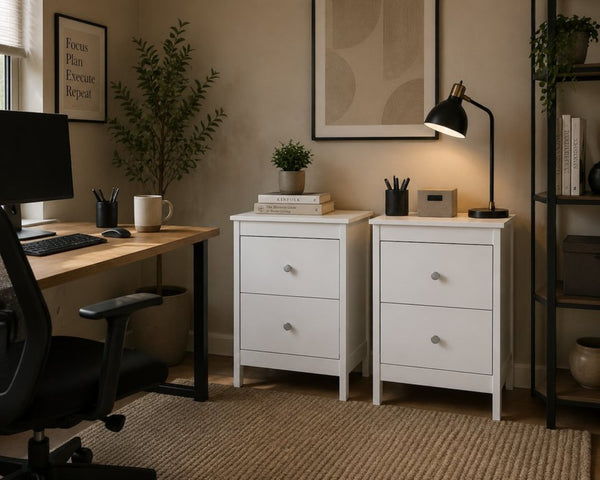 English Elm Hampton Matte White Engineered Wood 2 Drawer Nightstand Set for Modern Bedrooms B128S00301