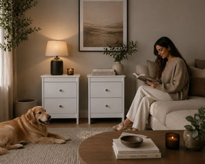 English Elm Hampton Matte White Engineered Wood 2 Drawer Nightstand Set for Modern Bedrooms B128S00301