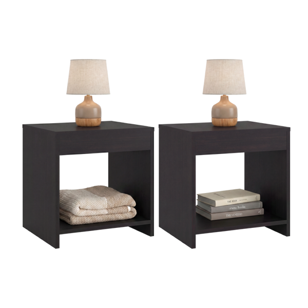 English Elm Chroma Open Shelf Nightstand Pair Wenge Finish Minimalist Bedroom Storage Two Tiers B128S00302