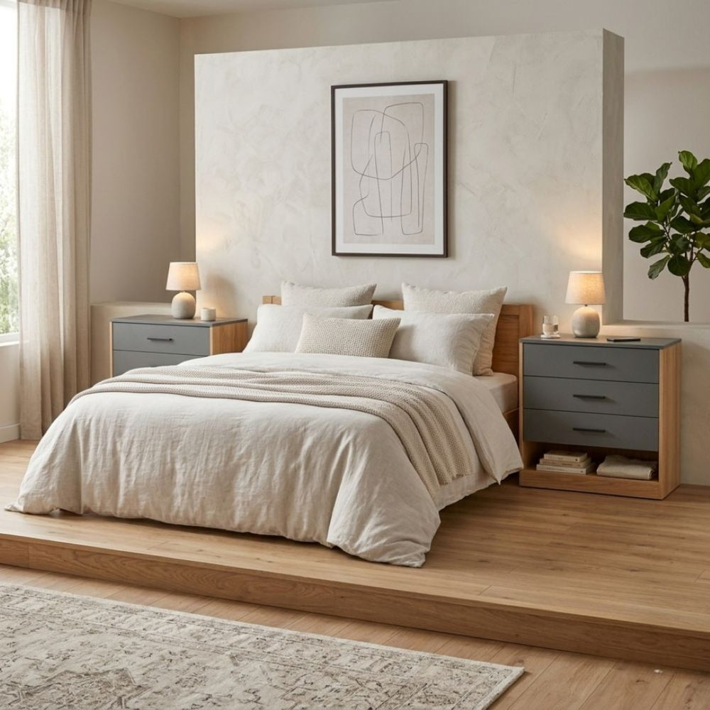 English Elm Boras Two-tone Oak and Gray Compact Dresser Set for Minimalist Bedroom Storage B128S00305