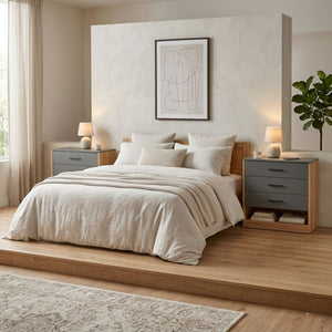 English Elm Boras Two-tone Oak and Gray Compact Dresser Set for Minimalist Bedroom Storage B128S00305