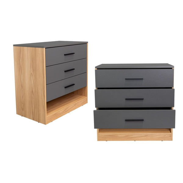 English Elm Boras Two-tone Oak and Gray Compact Dresser Set for Minimalist Bedroom Storage B128S00305